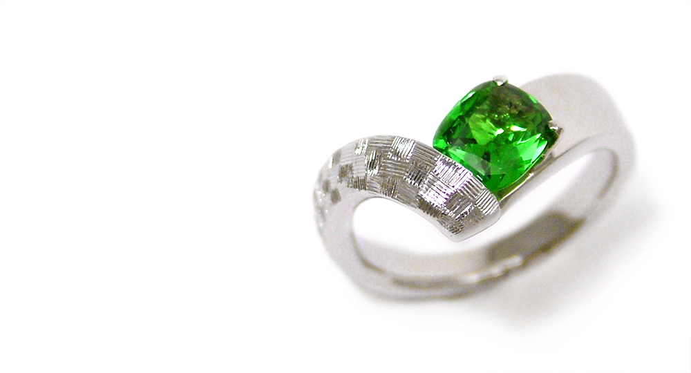 Pt900 Tavorite (Green Garnet）Ring　custom made SHINKO STUDIO