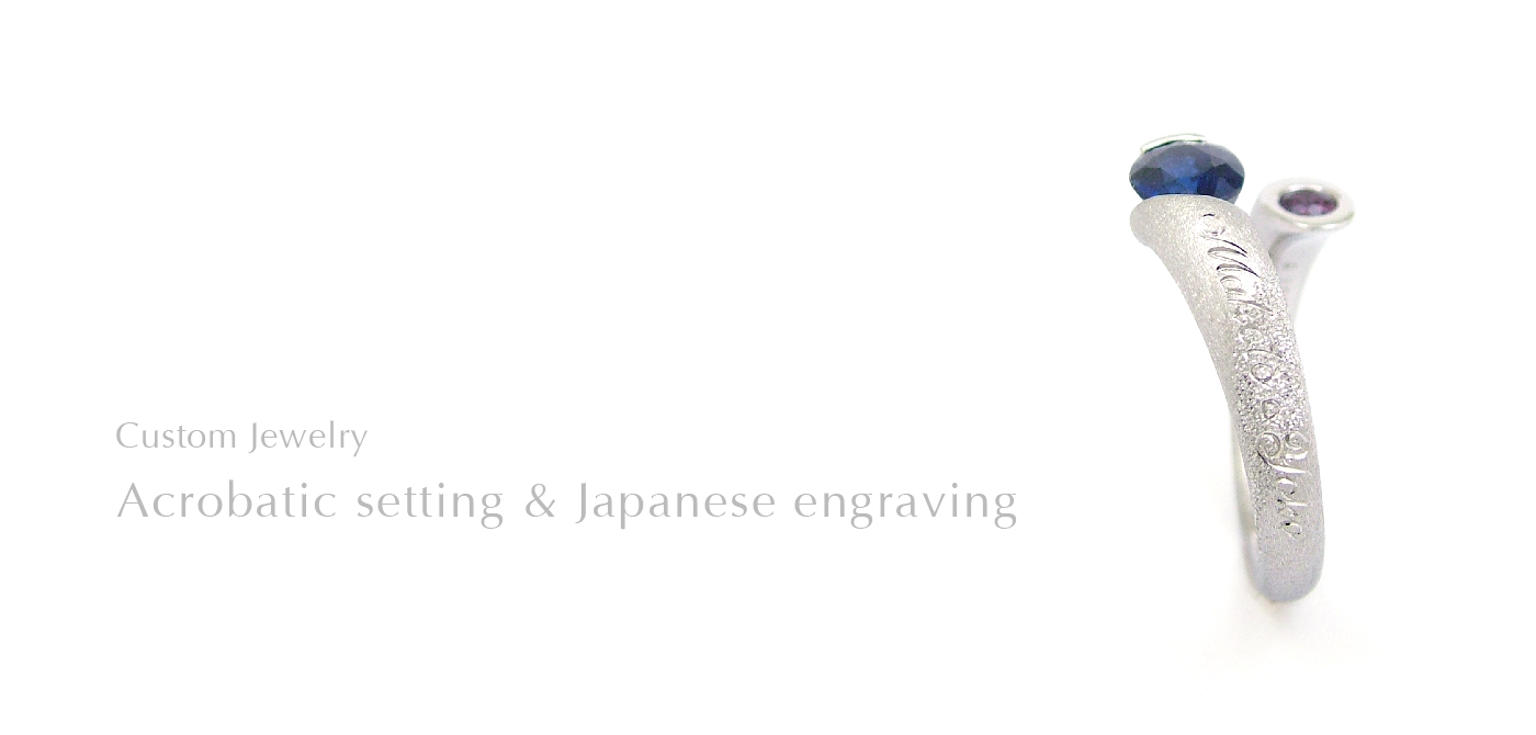 Acrobatic setting & Japanese engraving SHINKO STUDIO Custom Jewelry
