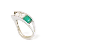 Pt Emerald Trilliant diamons Ring cutom order SHINKO STUDIO