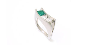 Pt Emerald Trilliant diamons Ring cutom order SHINKO STUDIO