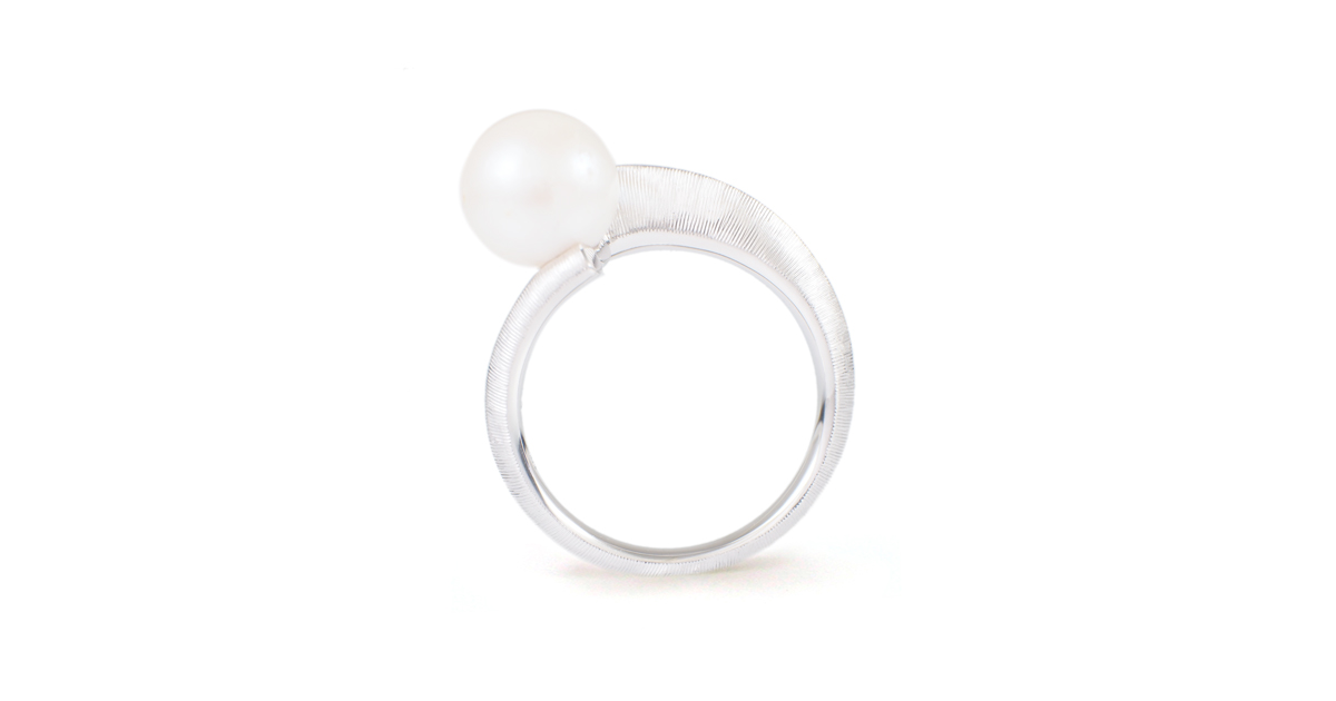 Pt950 Pearl Ring Bespoke with Japanese Tagane Texture