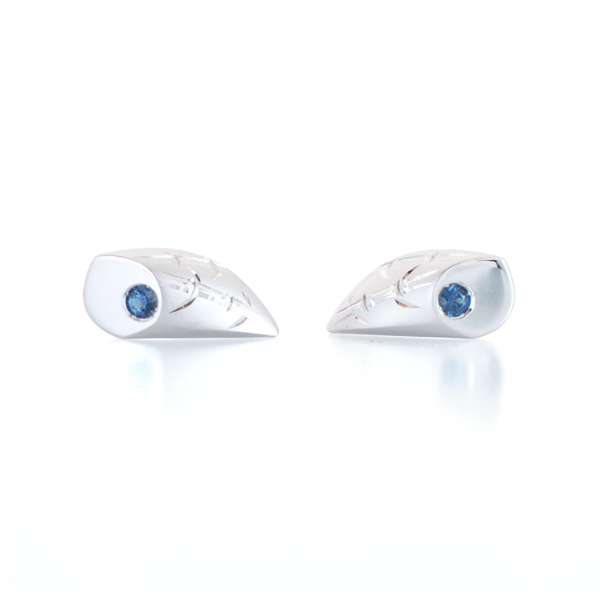 Sterling Silver Sapphire Earrings with Japanese Engraving Bespoke
