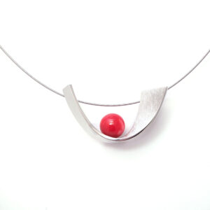 Red coral stone pendant on the matted Silver custom jewelry Japan SHINKO STUDIO