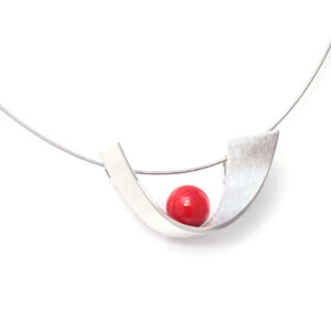 Red coral stone on the matted Silver custom jewelry Japan SHINKO STUDIO