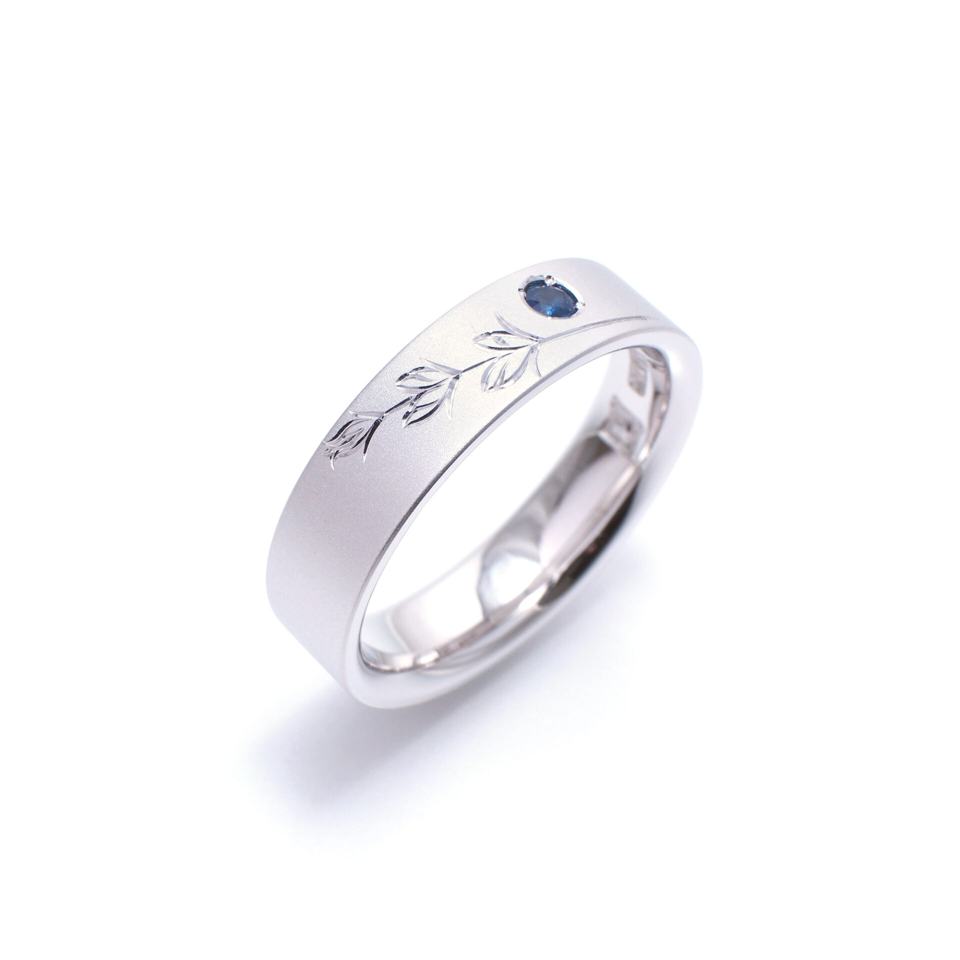 Sterling Silver Sapphire Ring With Japanese Engraving