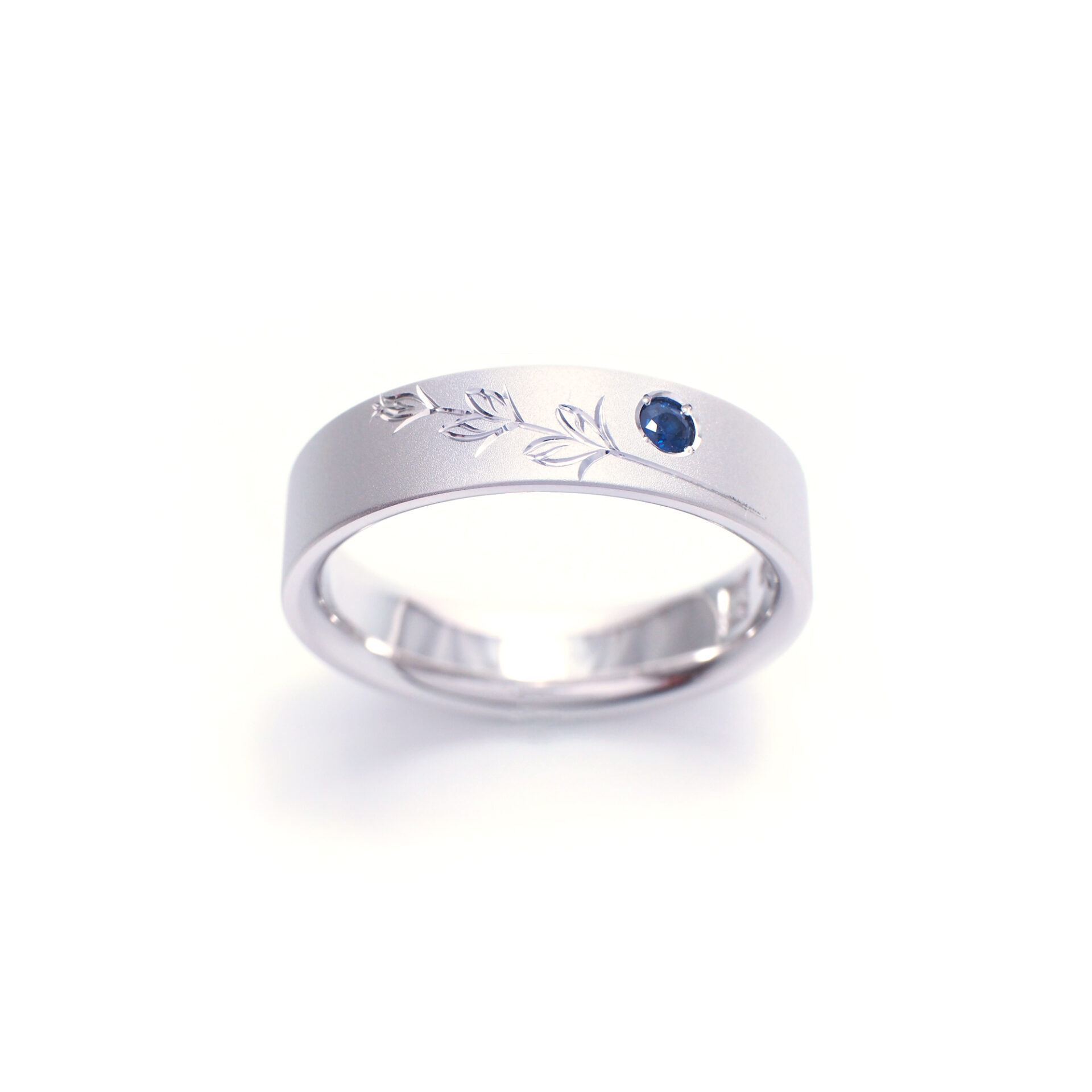 Sterling Silver Sapphire Ring With Japanese Engraving