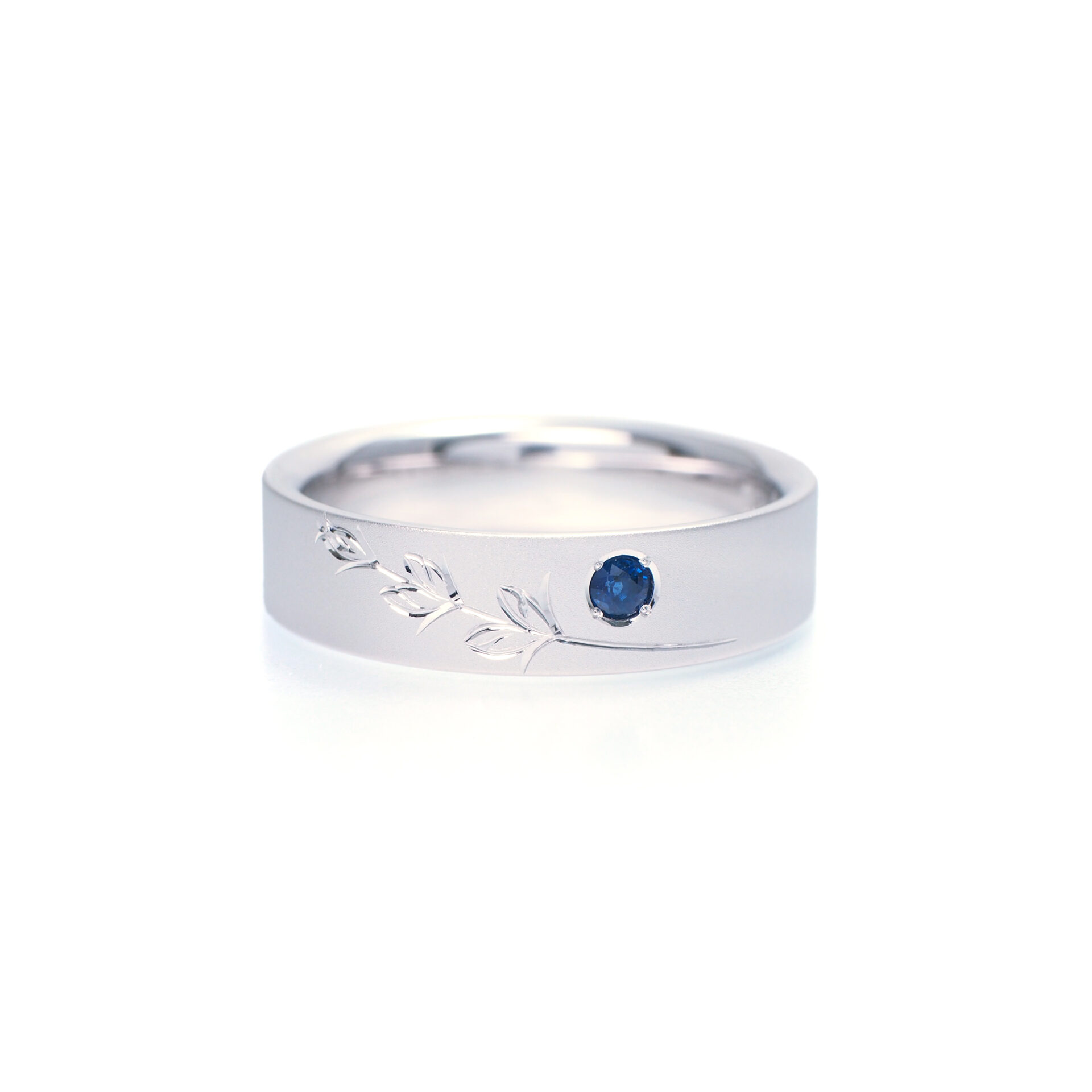 Sterling Silver Sapphire Ring With Japanese Engraving